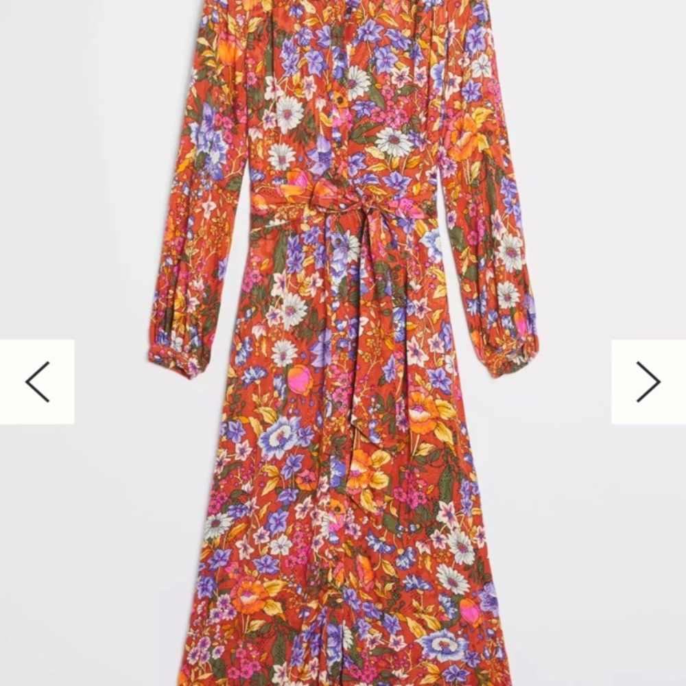 New Anthropologie Vale Maxi Floral Retro Belted Shirt Dress Orange Autumn Fall S - Picture 9 of 9